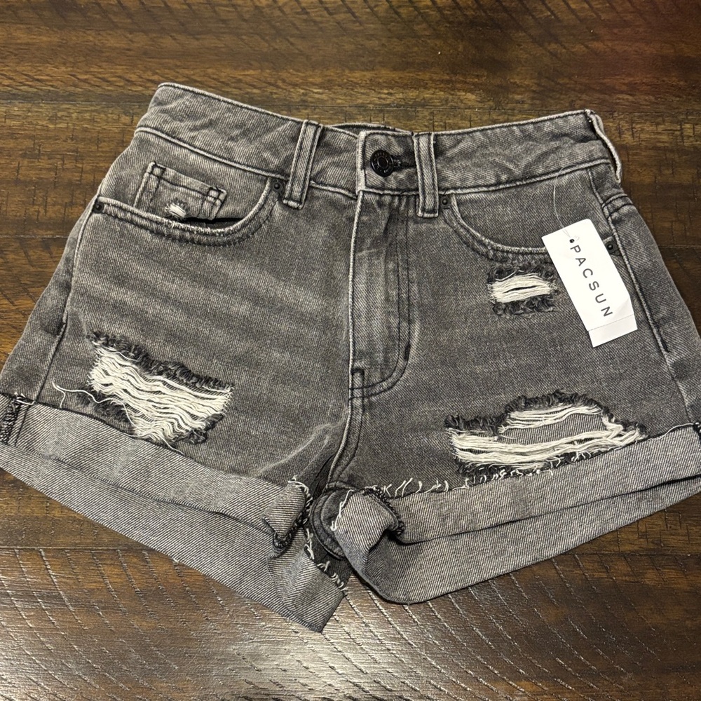 PacSun Women's Charcoal Distressed Jean Shorts Mom Shorts, size 22